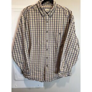 Eddie Bauer Mens Plaid Button Down Long Sleeve Shirt Lg Yellow Blue Casual Work